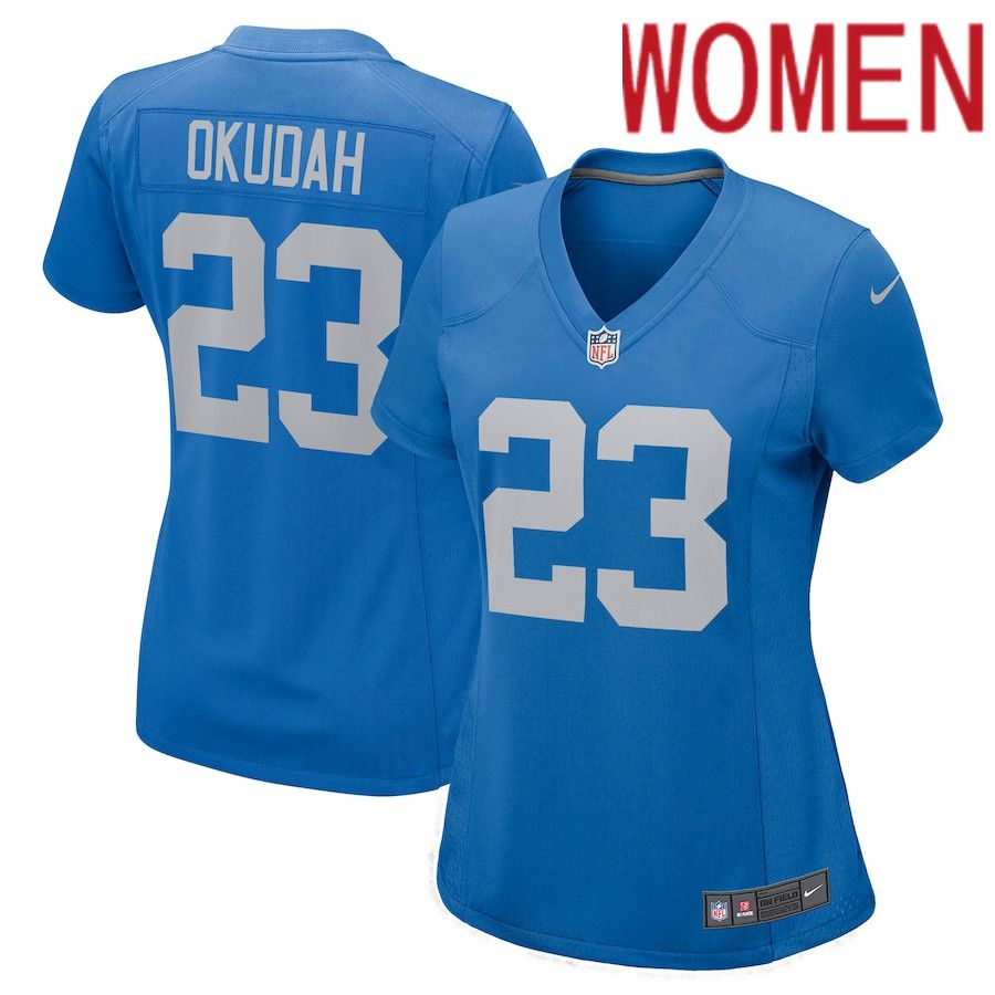 Women Detroit Lions #23 Jeff Okudah Nike Blue Game Player NFL Jersey->women nfl jersey->Women Jersey